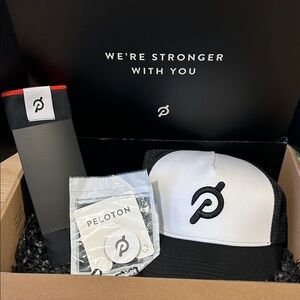 Peloton bundle! Black and white trucker hat, microfiber towel and popsocket! New